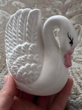 White Ceramic Swan Figurine Cottagecore Vanity Decor 3.5"